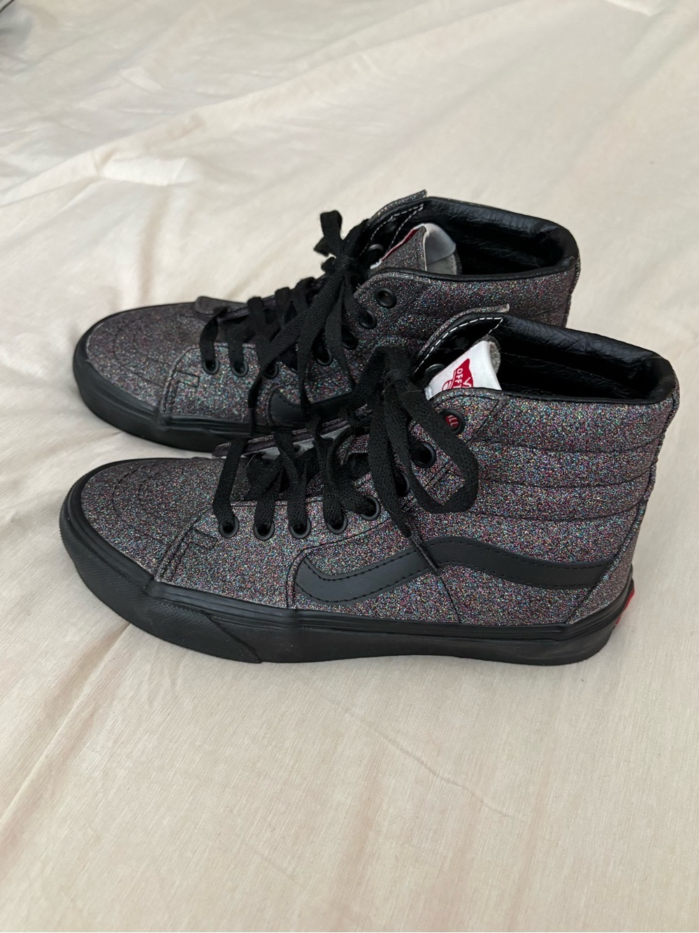 Custom Vans High-Top Sneakers - Black with Multi-Color Glitter